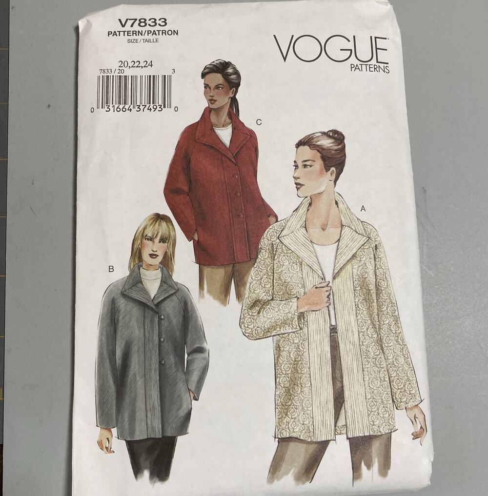 Vintage VOGUE V7833 Pattern Misses Petite 2003 Three Jackets Sz 20-24 UNCUT